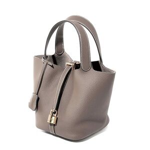 FASHION BAGS Genuine Leather Lock Design Bucket Bag, Small Satchel Purse